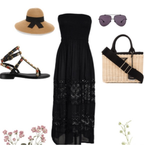 Chelsea 28 Farrah Smocked Cover-Up Black Strapless Crochet Maxi Dress Size M - Picture 11 of 16